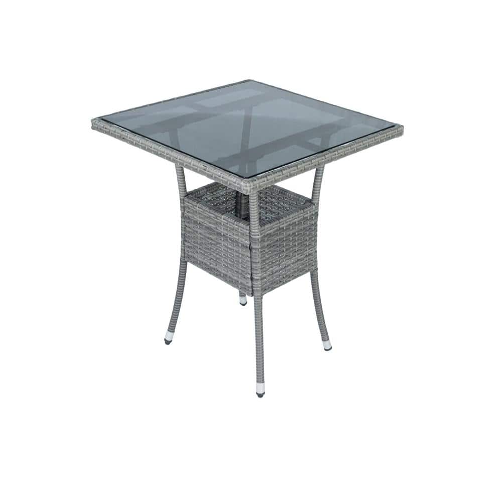 3-Piece Gray Steel and Wicker Patio Set with Beige Cushions