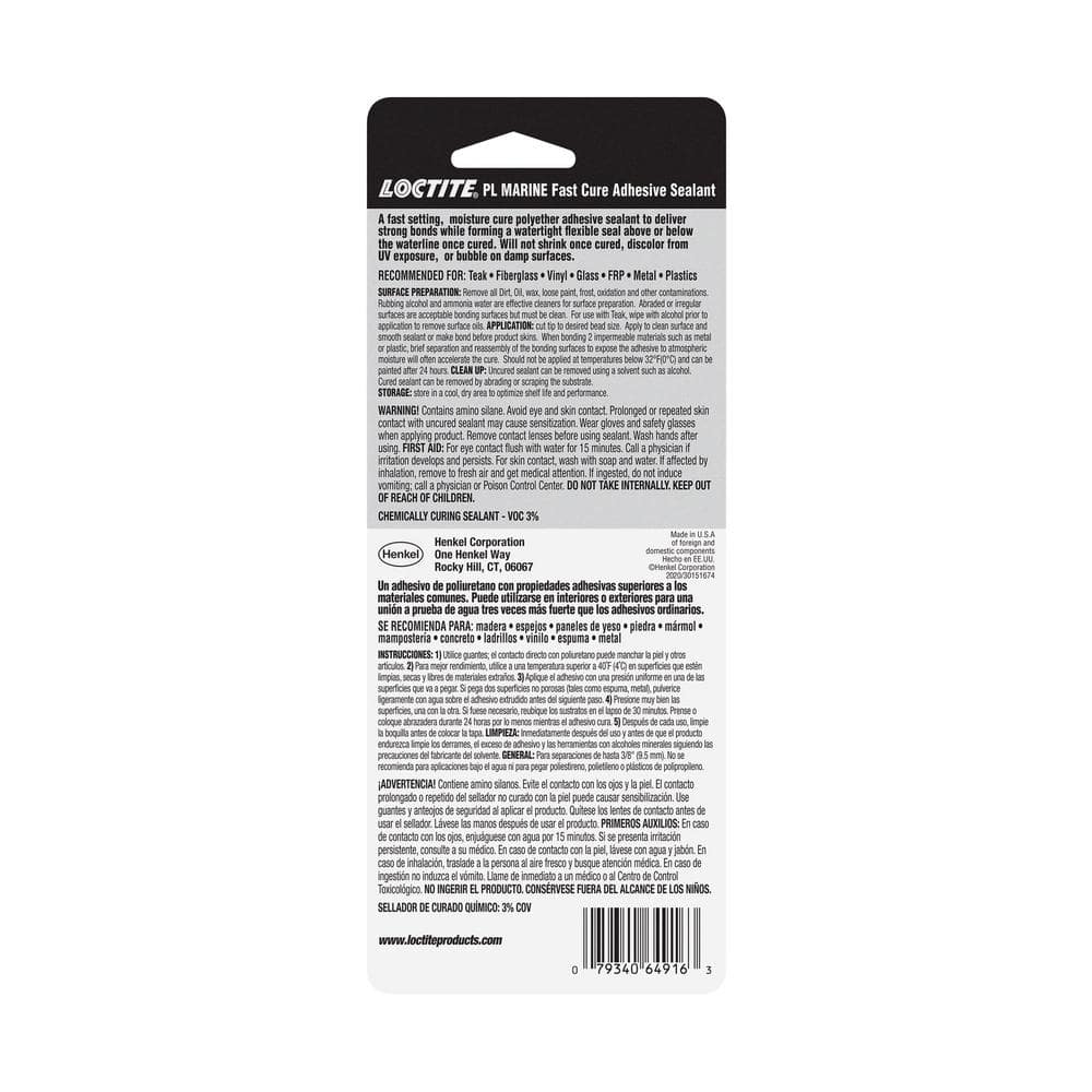 Loctite PL Marine Fast Cure White Polyether Adhesive Sealant 3oz Cartridge