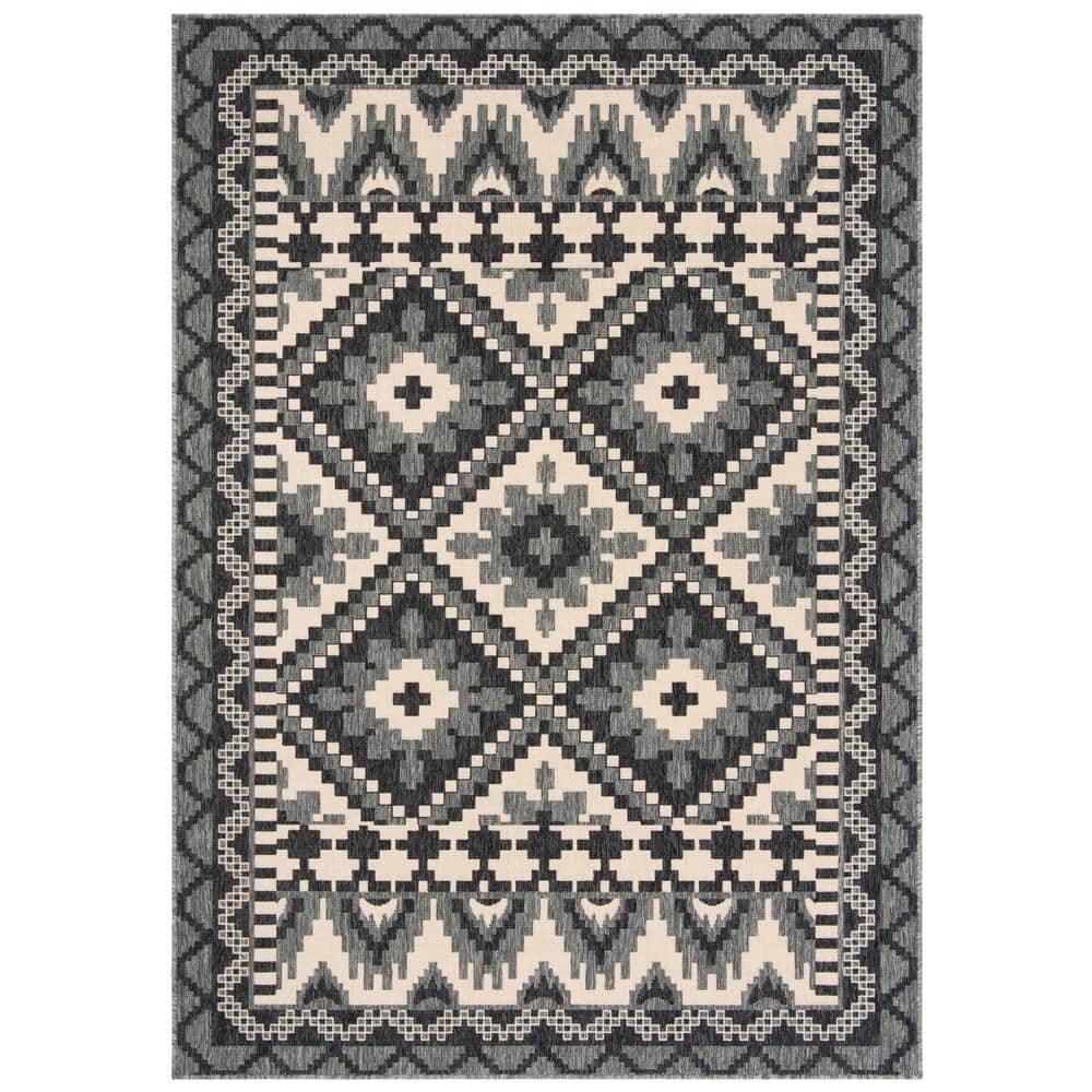 Grey and Beige Floral Synthetic Rectangular Area Rug, 4' x 5'7"