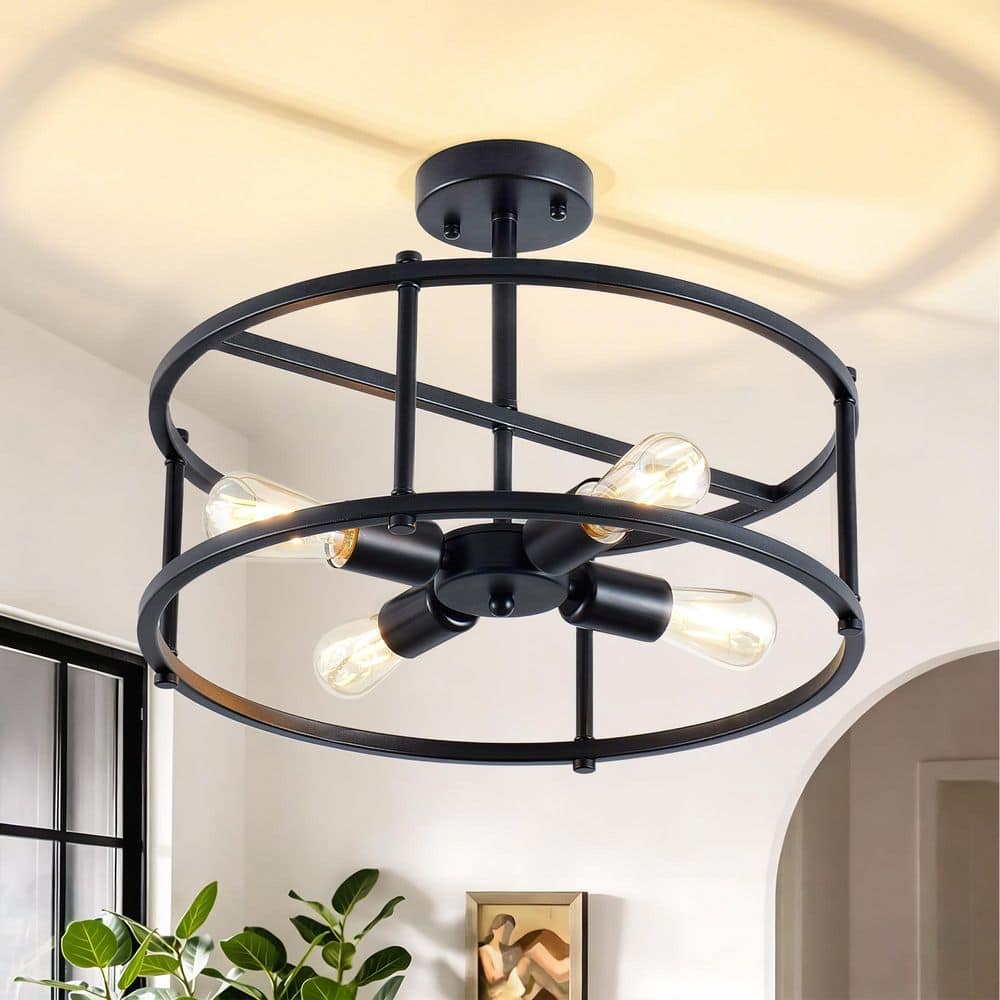 "11.8"" Close-to-Ceiling Bowl Matte Black 4-E26 Semi-Flush Mount for Kitchen 1-Pcs Without Bulb" price history on PriceWatchPro