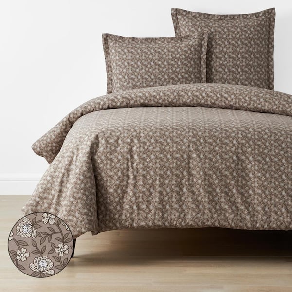 The Company Store Company Cotton Mini Floral Vine Mocha Twin XL Cotton Percale Duvet Cover
