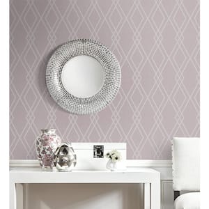 60.75 sq. ft. Lilac Haze and Metallic Chrome Dorsey Diamond Geometric Unpasted Paper Wallpaper Roll