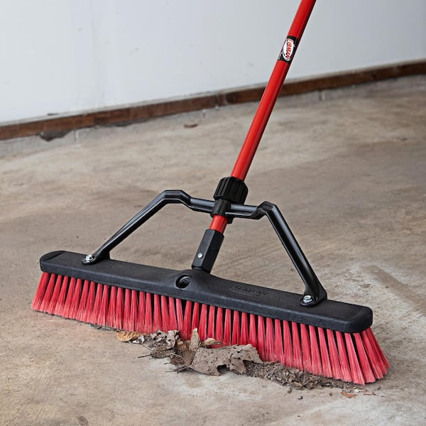 24 in. High Power Multi-Surface Push Broom Set with Brace and 60 in. Steel Handle (2-Pack)