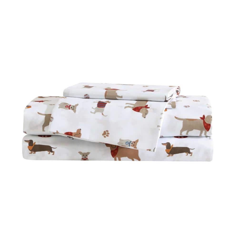 Buddy And Friends Novelty 3-Piece White/Beige/Red Microfiber Twin Sheet Set