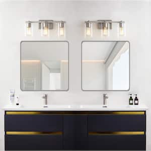 20.75 in. 3-Light Brushed Nickel Bathroom Vanity Light with Square Glass Shades