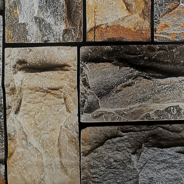 3 Piece Rock Beige Bathroom Set Rugs Old Stone Desing Embossed