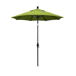 7.5 ft. Matted Black Aluminum Market Patio Umbrella Fiberglass Ribs and Collar Tilt in Macaw Sunbrella