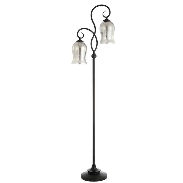 SAFAVIEH Claudia 63.5 in. Black Floor Lamp with Silver/Ivory Lantern Glass Shade