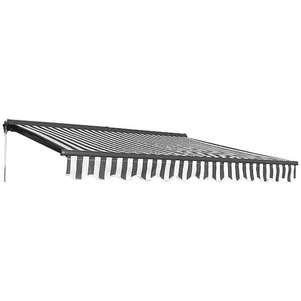 ALEKO 10 ft. Half Cassette Retractable Awning (96 in. Projection) in Gray and White Stripes