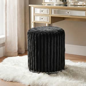Mckoy Charcoal/Black Channeled Faux Fur Fabric Upholstered Makeup Vanity Stool with Silver Accent