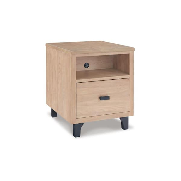 Benjara 21.13 in. Brown Square Wood end table with Single Drawer