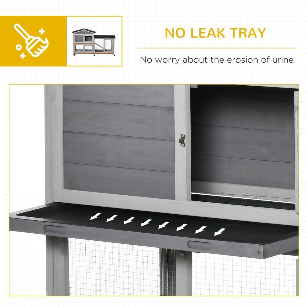 Gray Wooden Guinea Pig Hutch with Wheels and Ramp