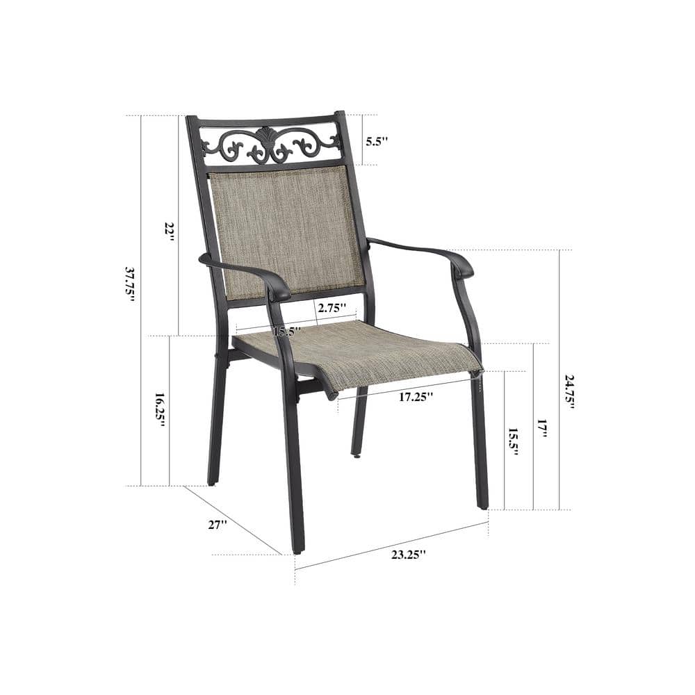 Black and Grey Cast Aluminum Patio Dining Armchairs, Set of 2