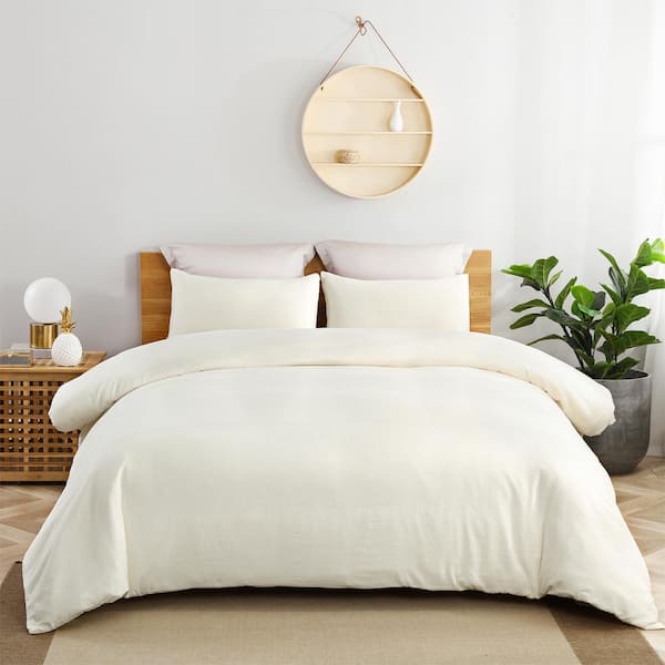 Ivory Microfiber Queen Duvet Cover Set