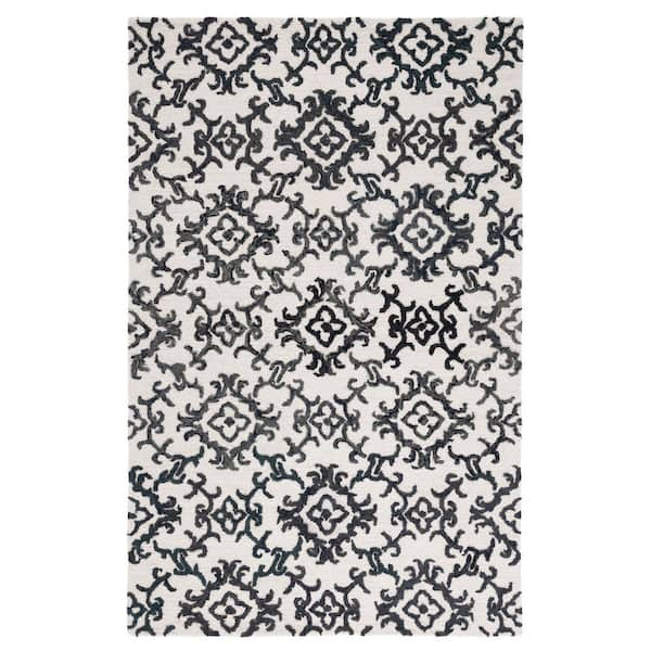 SAFAVIEH Blossom Ivory/Black 8 ft. x 10 ft. Floral Antique Area Rug