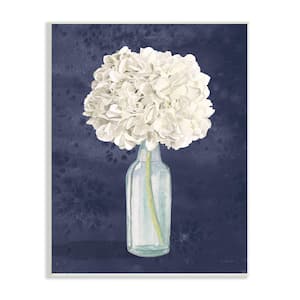 White Floral Bouquet in Bottle Blue Painting By James Wiens Unframed Print Abstract Wall Art 10 in. x 15 in.