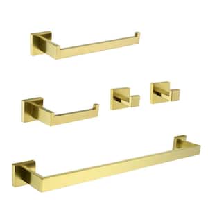 5-Piece Bath Hardware Set with 23 in. Towel Bar Toilet Paper Holder, Hand Towel Holder, and 2-Towel Hook in Brushed Gold