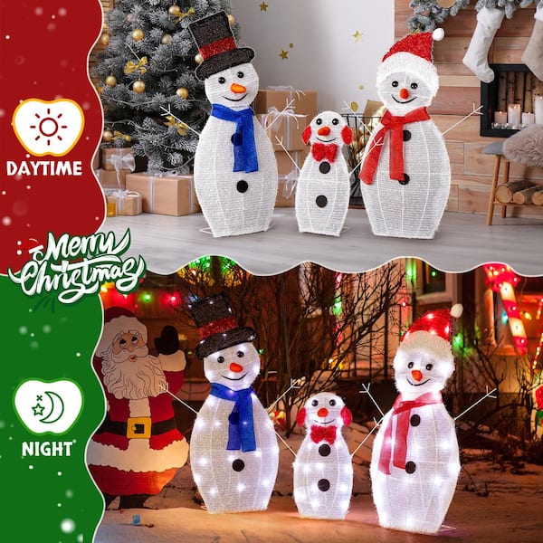 Karl home 3pcs 29 in. White LED Fabric 2D Snowman Family Christmas