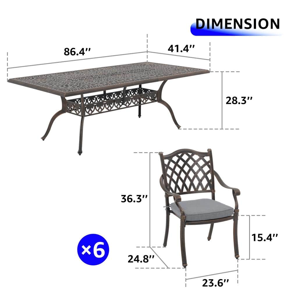 Dimension diagram and size guide for the outdoor dining set table and chairs.