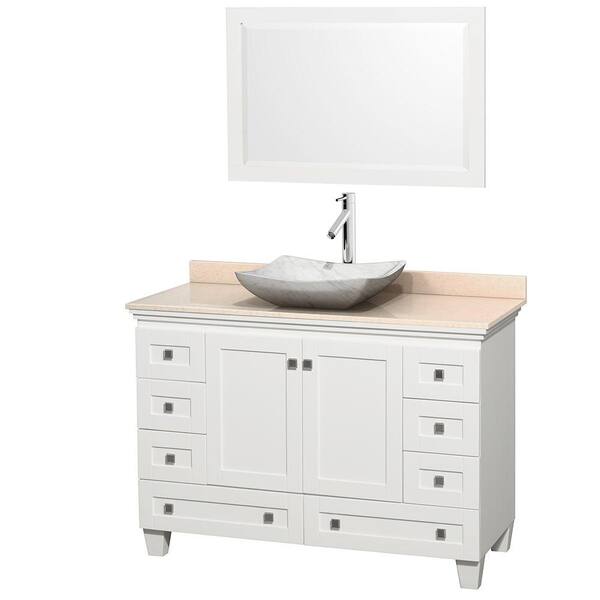 Wyndham Collection Acclaim 48 in. W Vanity in White with Marble Vanity Top in Ivory, White Carrara Marble Sink and Mirror