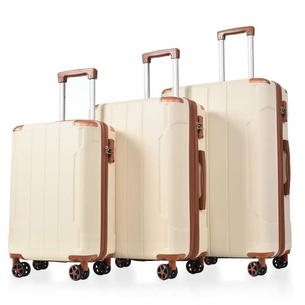 3-Piece Brown and White ABS Expandable Hardside Spinner Luggage Set with TSA Lock (20/24/28 in. )
