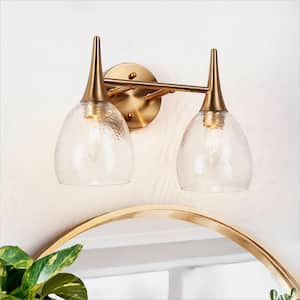 Cymerlarity Modern 13.5 in. 2-Light Plated Brass Vanity Light Bathroom Vanity Light with Oval Hammered Glass Shades