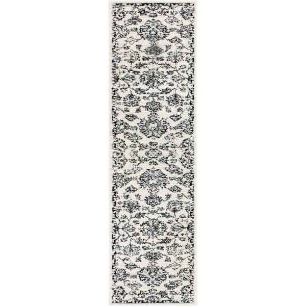 Well Woven Ivory Grey 2 ft. x 7 ft. 3 in. Runner Mystic Palace Vintage Oriental Botanical Border Area Rug