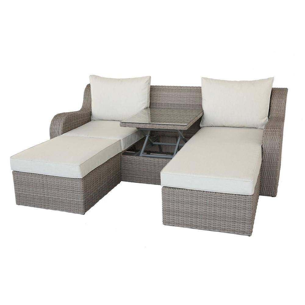 Gray Wicker Outdoor Sectional Set with Beige Cushions ZQPLTLSF11A