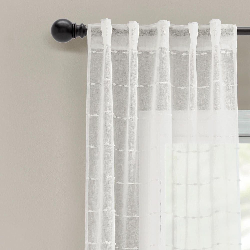 White Sheer Polyester Rod Pocket Back Tab Window Curtain Panels