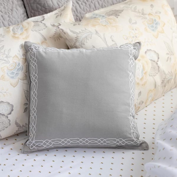 Christy Living Grey Frame Embroided Cotton Decorative Pillow
