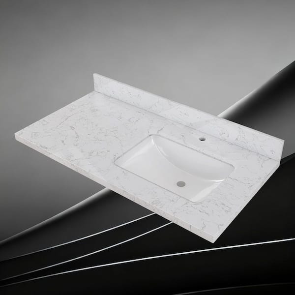 42 in. W x 22 in. D Engineered Stone Rectangular Right Single Sink Vanity Top in Carrara White with 4 in. H Backsplash