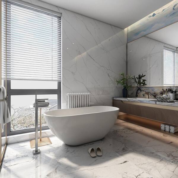 Getpro 63 in. Acrylic Freestanding Flatbottom Non-Whirlpool Soaking Bathtub in White