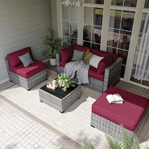 25.6 in. x 25.6 in. x 4 in. (9-Piece) Deep Seating Outdoor Sectional Replacement Cushion Fuchsia Red