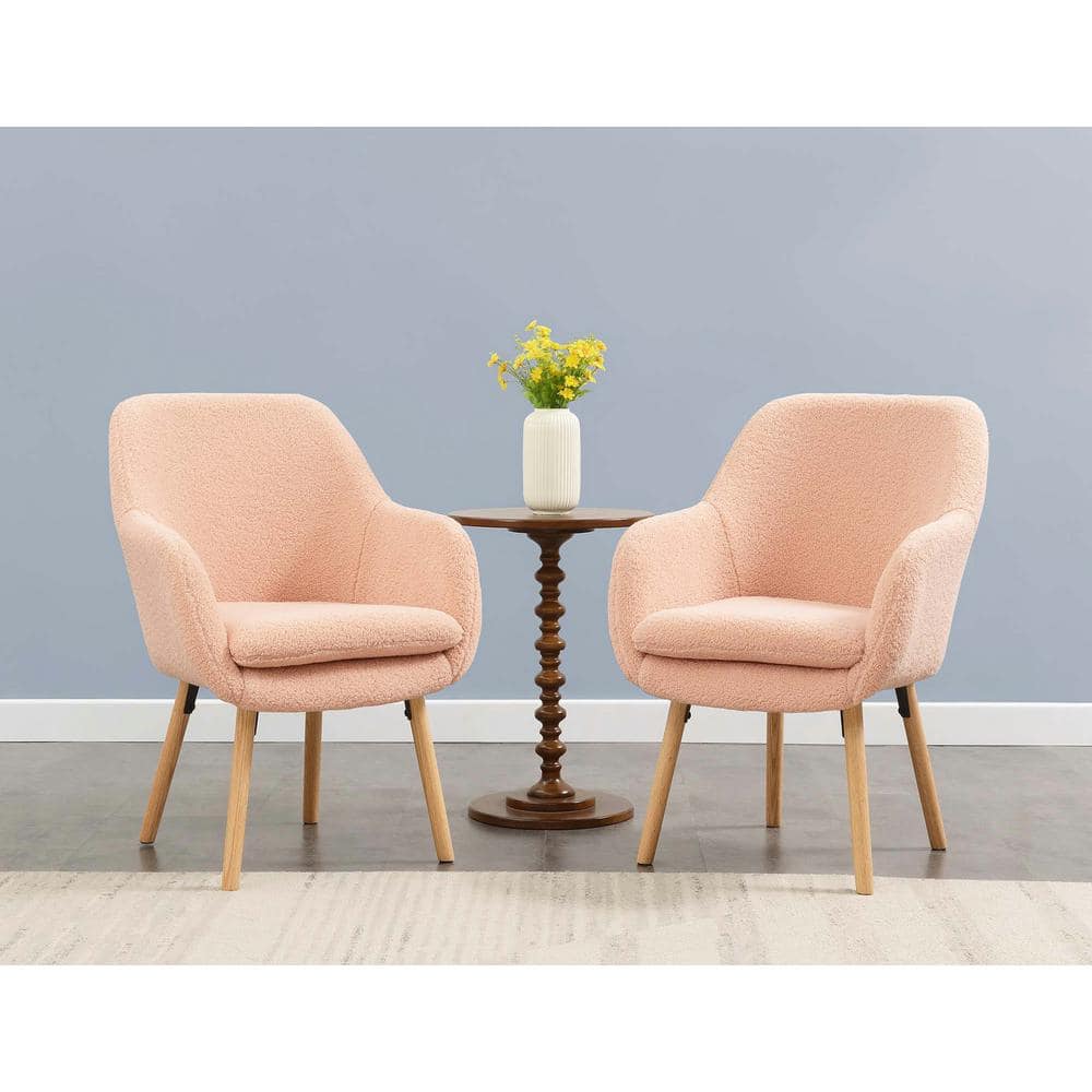Blush Velvet Wingback Transitional Accent Chair with Wood Legs