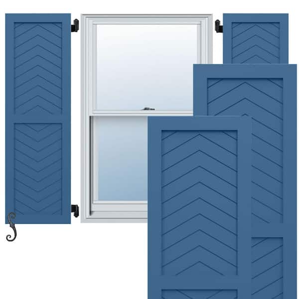 Ekena Millwork EnduraCore Two Panel Chevron Modern Style 12-in W x 67-in H Raised Panel Composite Shutters Pair in Sojourn Blue