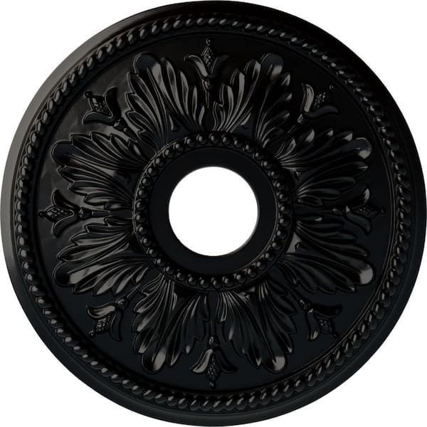Ekena Millwork 2-3/4" x 18-1/8" x 18-1/8" Polyurethane Edinburgh Ceiling Medallion, Hand-Painted Jet Black