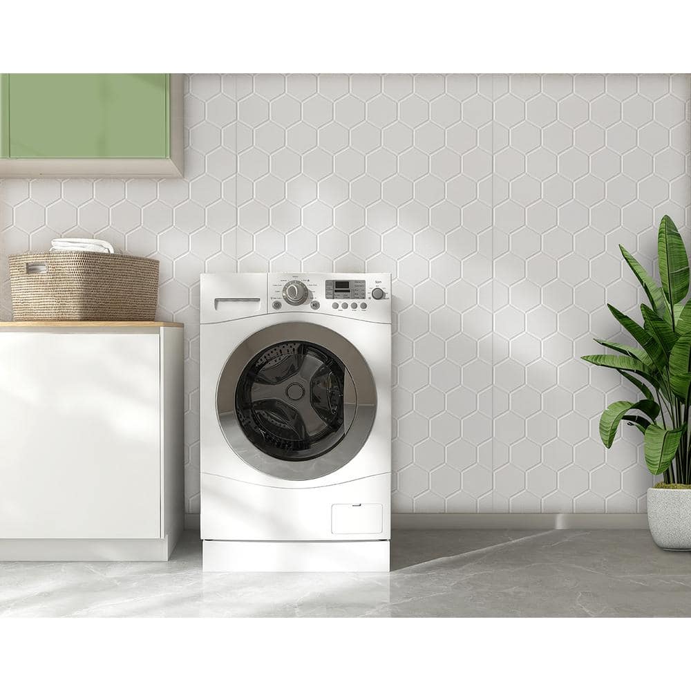 Hex 4ft x 8ft Gloss White 3D PVC Decorative Wall Panels