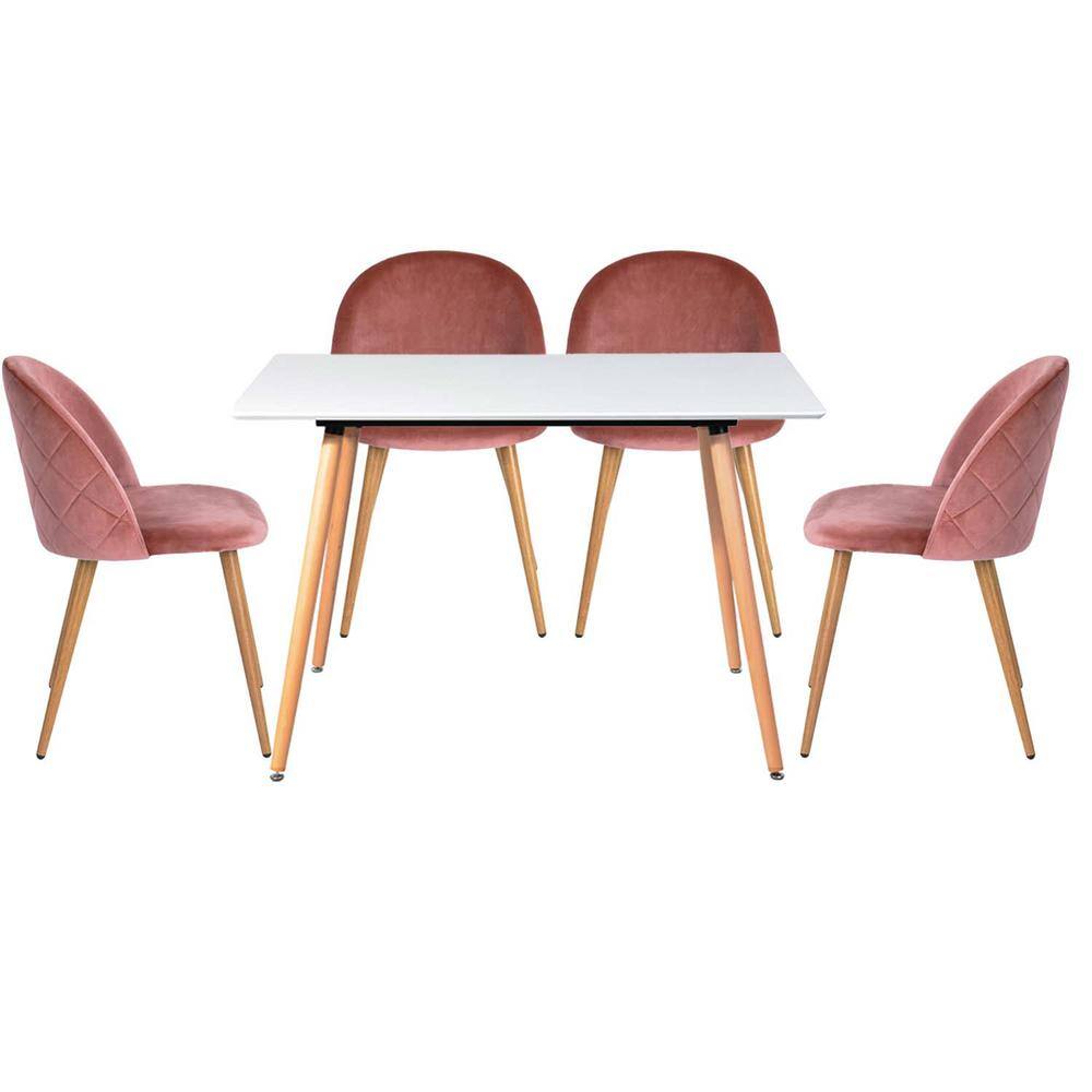 Homy Casa Rookie Zomba Pink 5Pieces Rectangle White MDF Top Dining