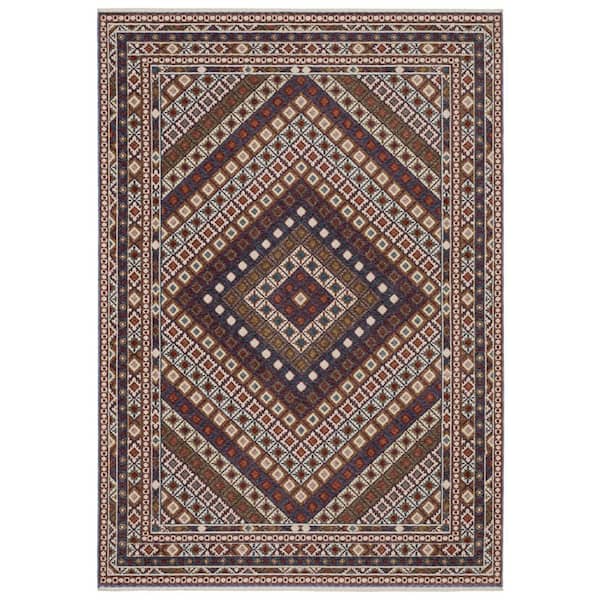 Tan Red Rugs HomeRoots 10 ft. x 13 ft. Ivory Red And Tan Diamond with Fringe Area ...