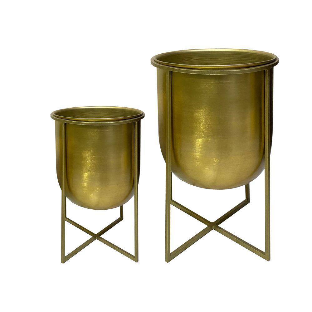 The Urban Port 16 in. Brass Metal Planter with Urn Shape and Tubular ...