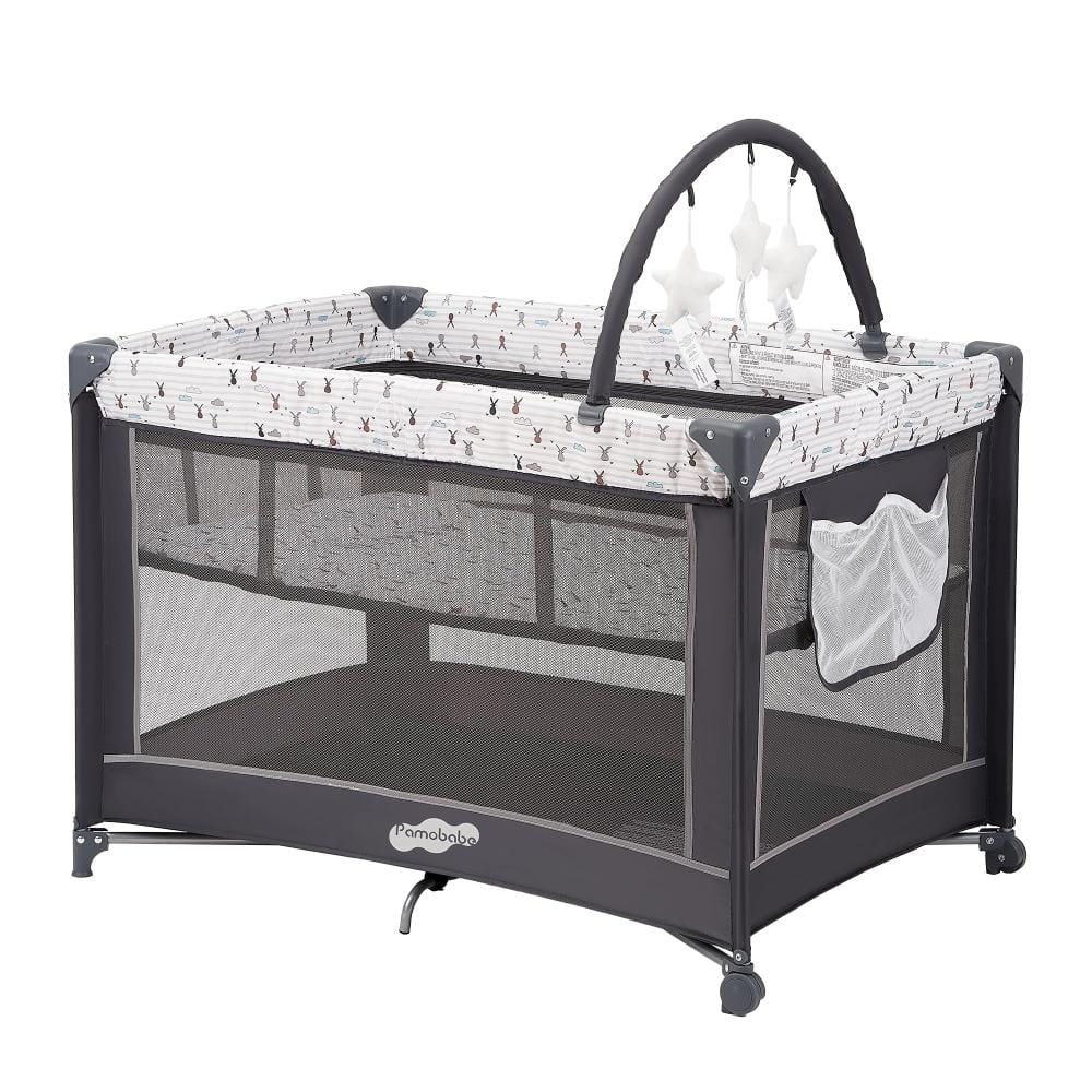 39.4 in. W x 27.6 in. D x 25.6 in. H Gray Pack and Play with Bassinet, Breathable and Visual Mesh, Easy & Fast Assembly