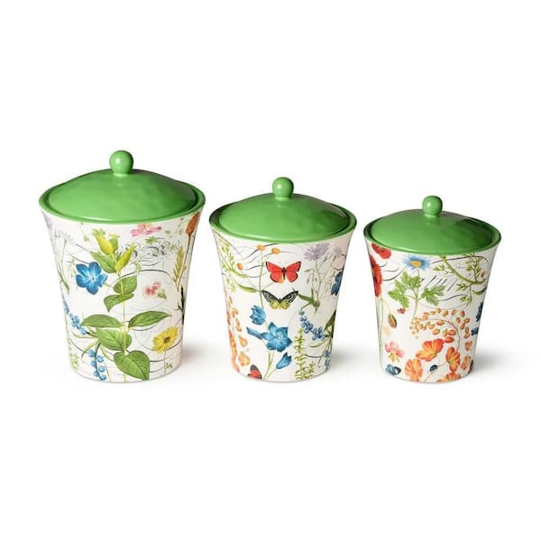 イタリア PER ALIMENTI　キャニスター３個セット Certified International 3-Piece Ceramic Greenhouse Canister Set