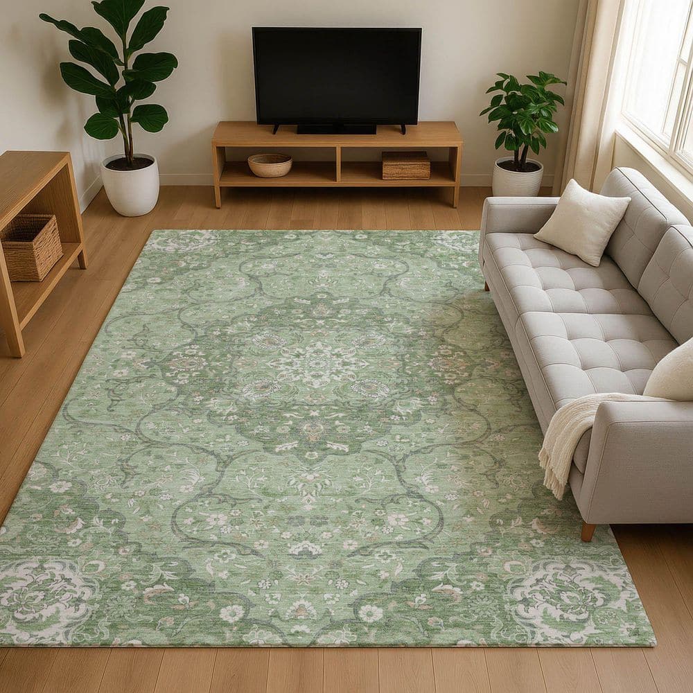 Mayfield Premium Machine Washable Abstract AMF1677 Aloe 3 ft. x 5 ft. Area Rug price history on PriceWatchPro