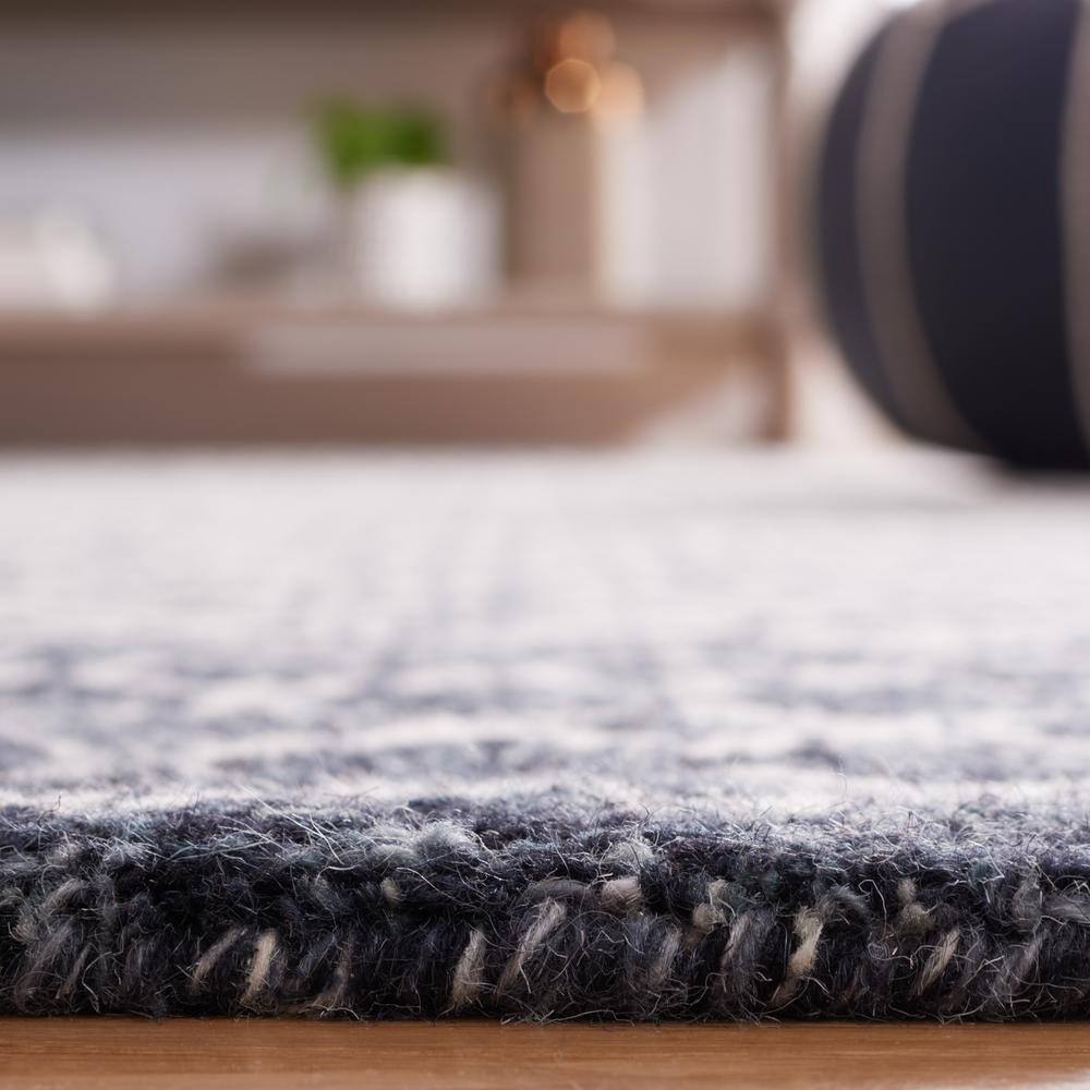 Ivory and Navy Abstract Hand-Tufted Wool Area Rug, 8' x 10'
