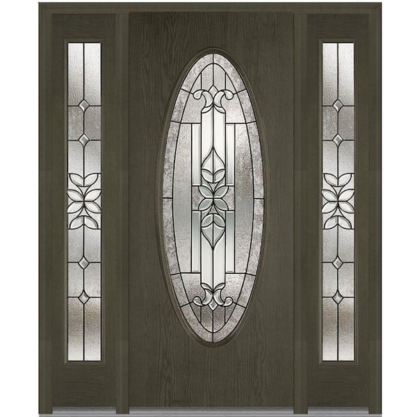 MMI Door 60 in. x 80 in. Cadence Right-Hand Inswing Oval Lite Decorative Stained Fiberglass Oak Prehung Front Door with Sidelites