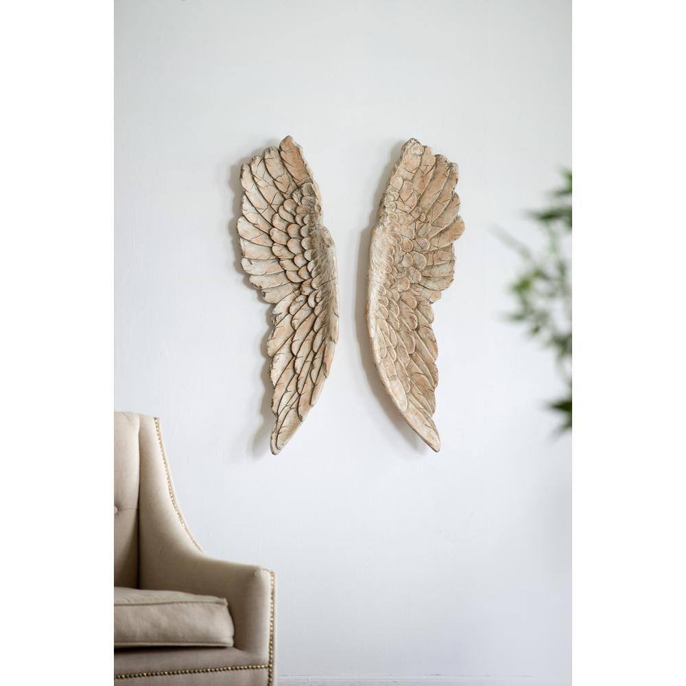 Natural Wood Angel Wings Wall Mounted Figurine Set