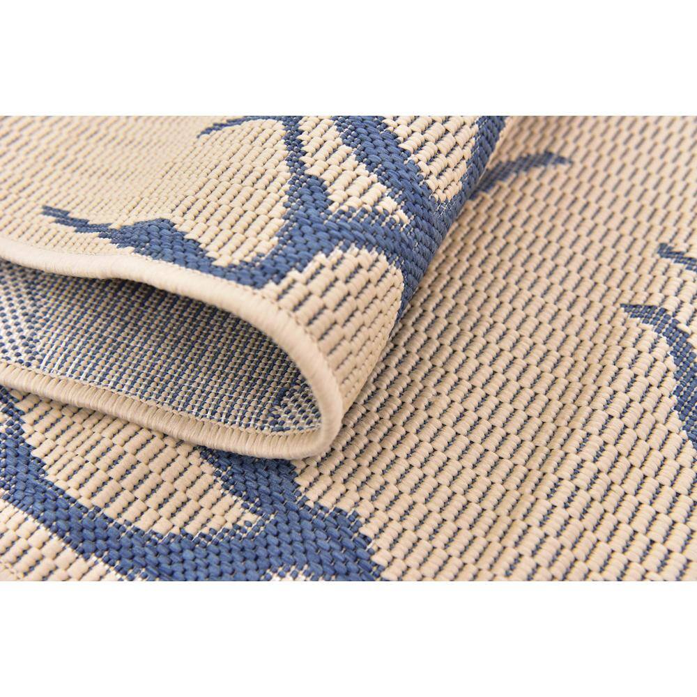 Easy-Care Beige & Blue Square Outdoor Rug - Stain-Resistant Synthetic
