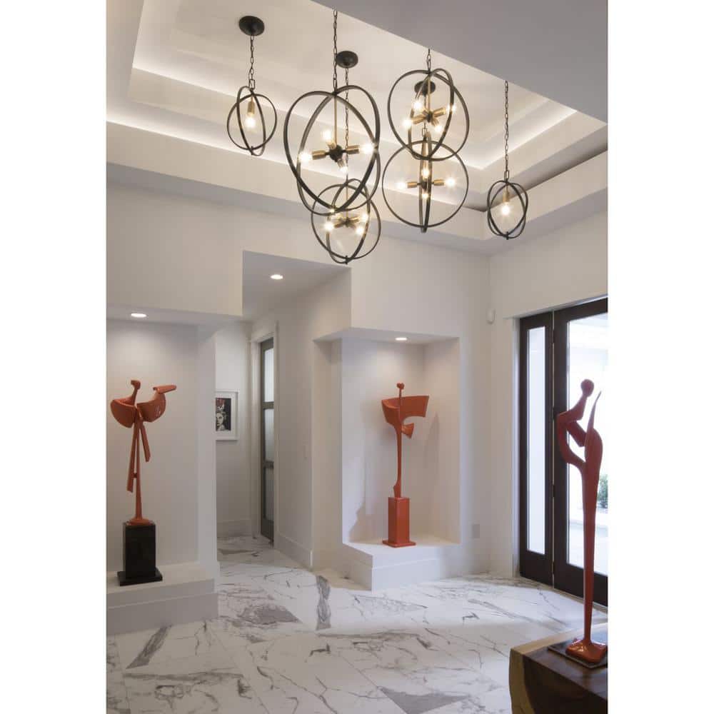 Antique Bronze 4-Light Sphere Pendant with Brass Accents