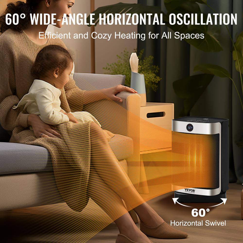 Blue Electric Ceramic Space Heater with Thermostat and Automatic Shut-off