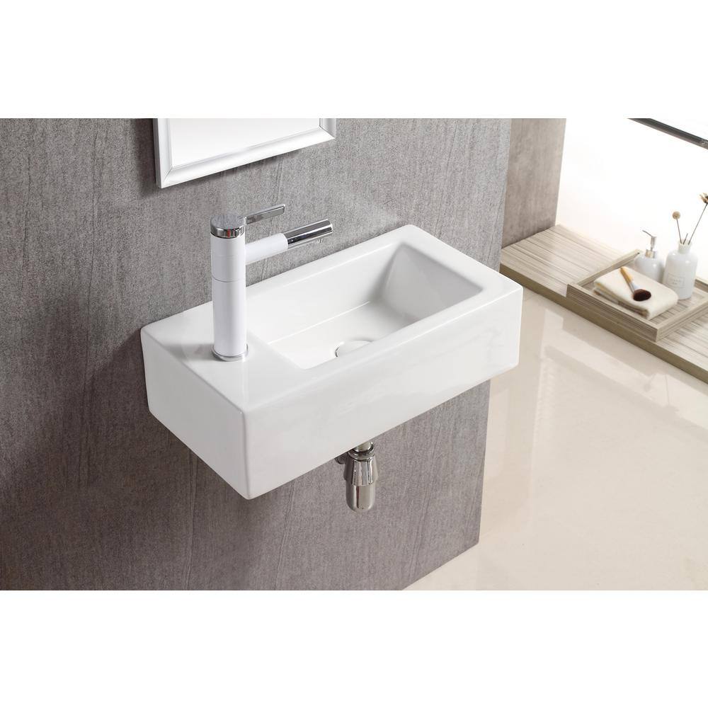 Compact White Ceramic Rectangular Wall-Mount Sink